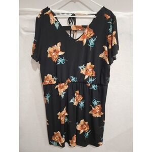 Maurices Black Floral Tie Back Strappy Dress Women's Plus 1 (1X) Elastic Waist